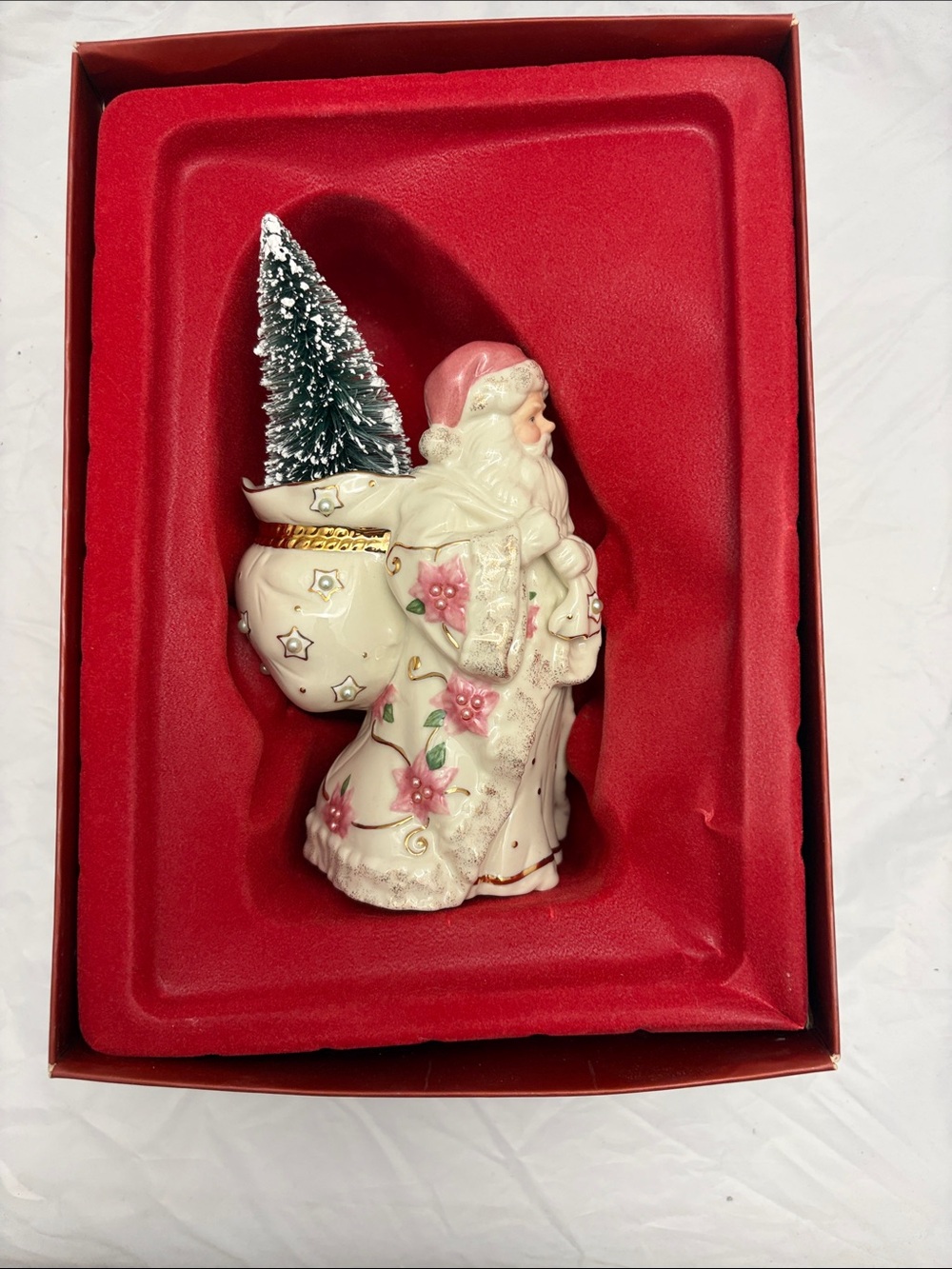 Lenox Petals and Pearls Santa Ornament Figurine with Bottle-Brush